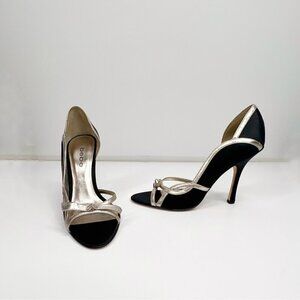 BEBE Black and Silver Slip On‎ Party Heels 6